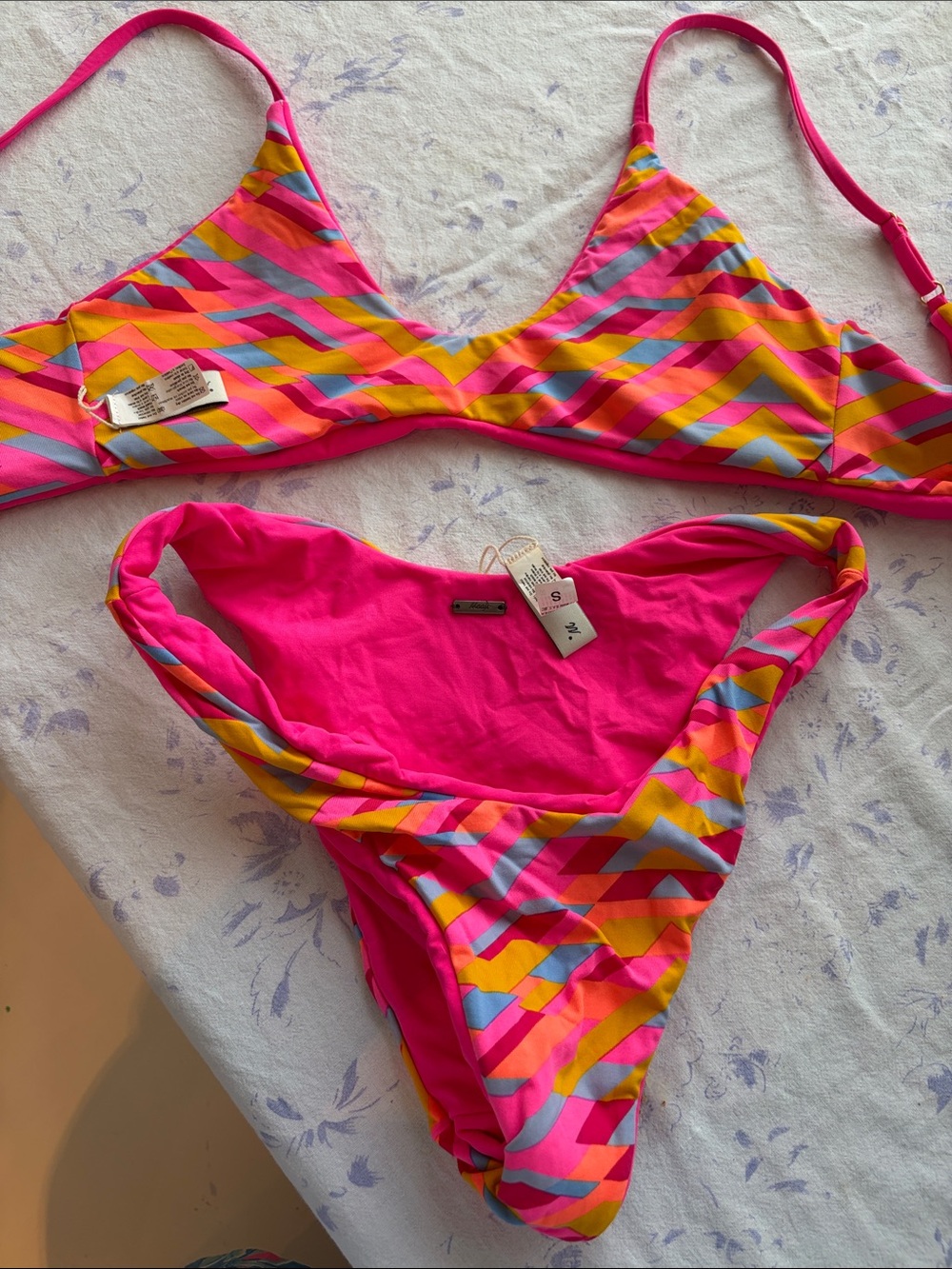 Maaji Bright Pink Multi-Color Zigzag Bikini
